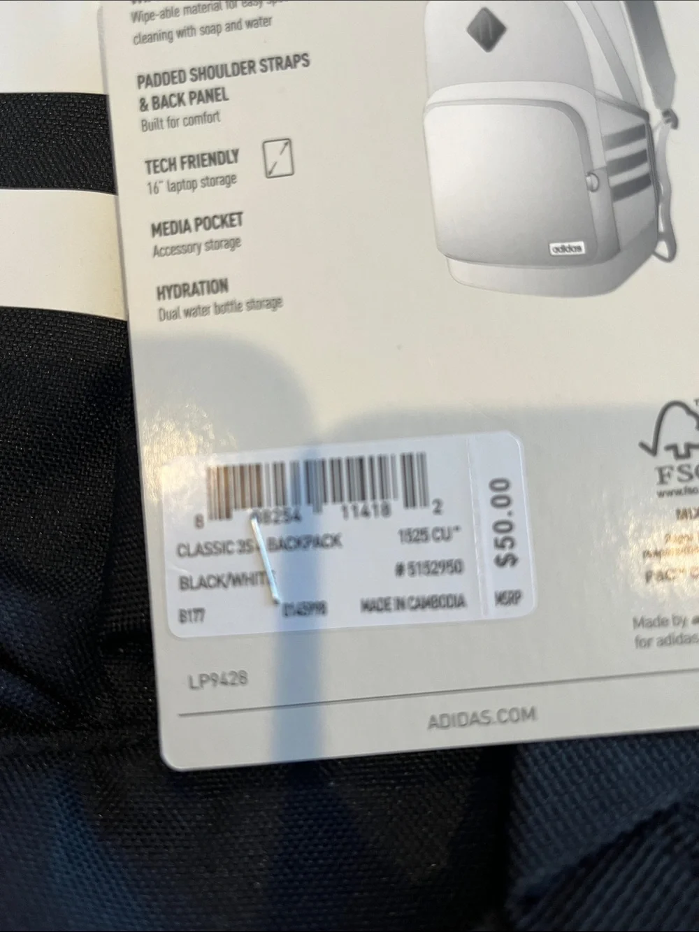 adidas Black Backpack with White Stripe Accents